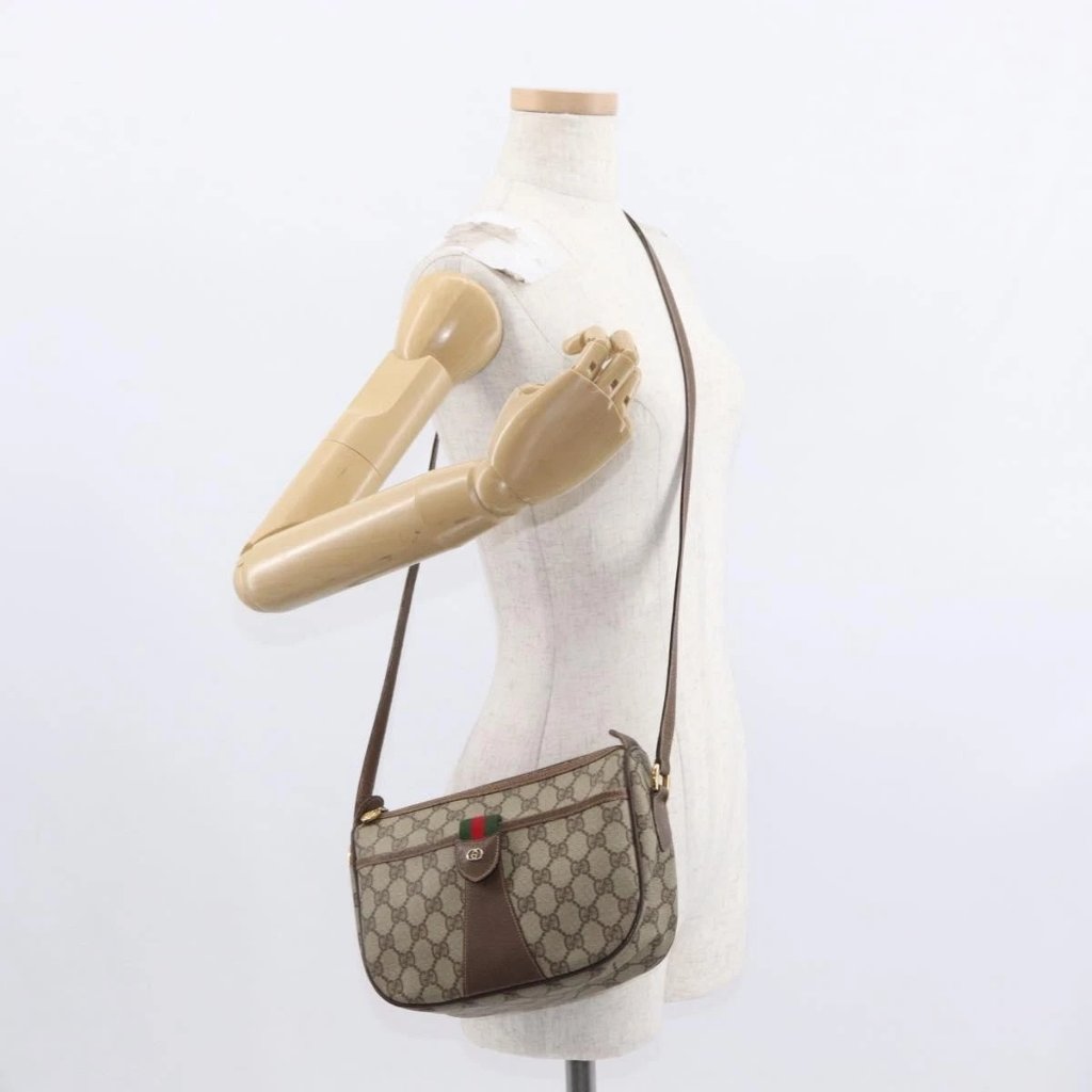 Gucci Gg Supreme Web Sherry Line Bag Pvc Beige Gold 001 123 6177 Auth Ka654